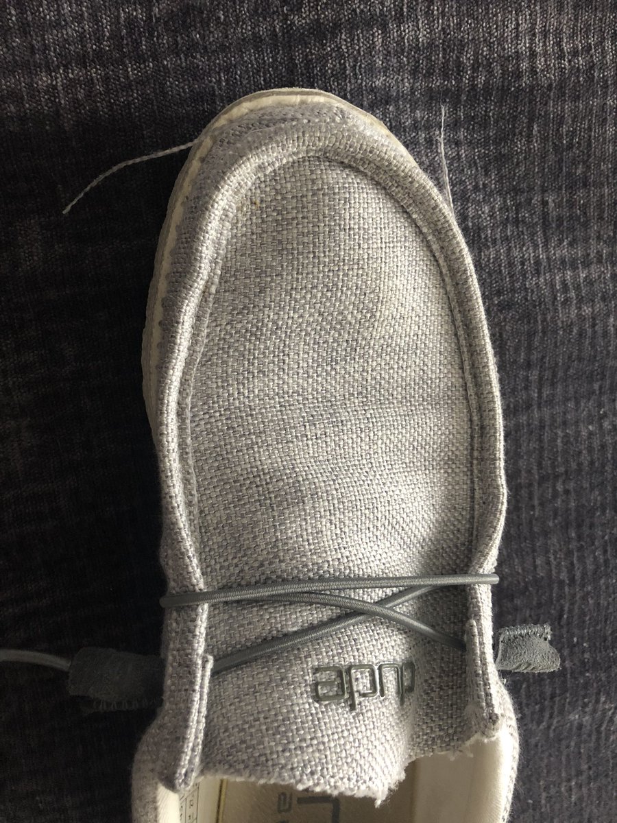 dmannion's tweet photo. @HeyDudeShoesUSA Hey Dudes....I love my new shoes, but after two weeks they are fraying.  What gives?? https://t.co/GVvQ0qhjk0