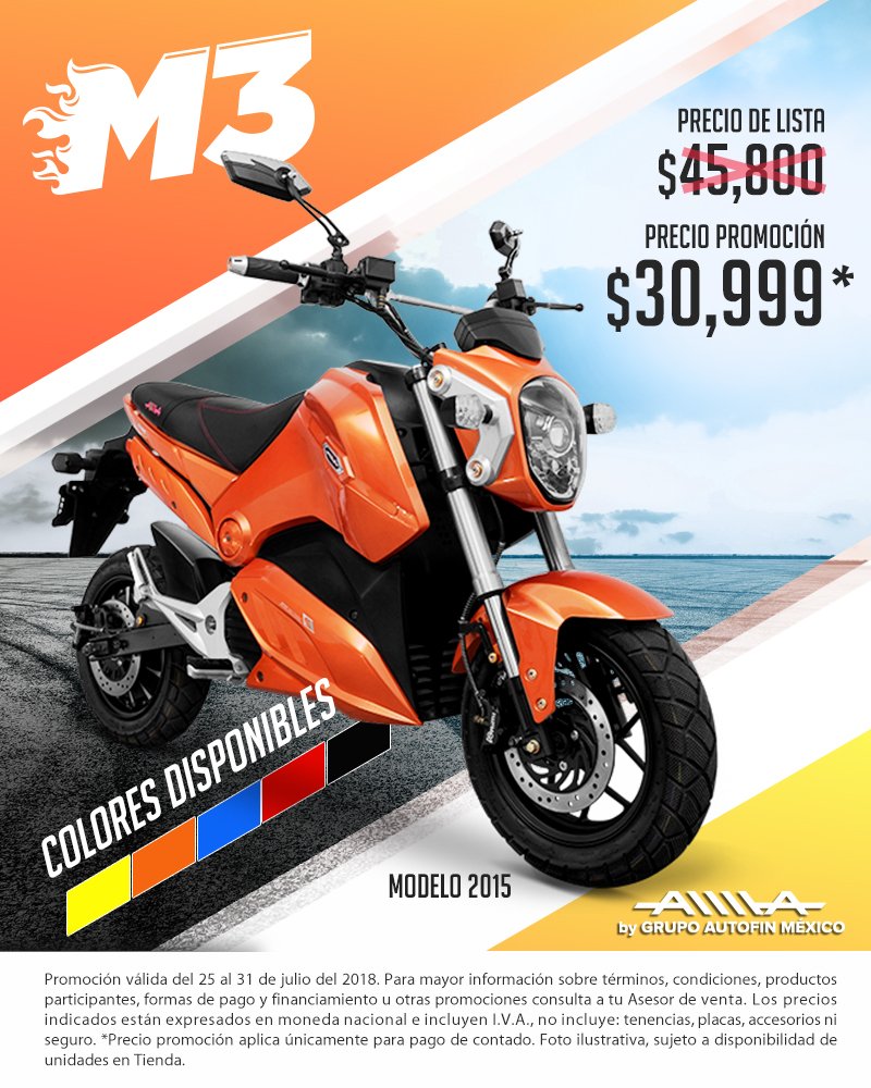 ¡Es tu momento!, y una gran oportunidad para disfrutar de la tecnología de una moto AIMA ¡#M3 llego a un precio increíble!

⚡Velocidad máxima: 60 km / hr.
⚡Potencia del motor: 2,000W.
⚡Rango de distancia por carga: 60 km.
⚡Tiempo de carga: 6-8 h.

#ConectaTuMoto