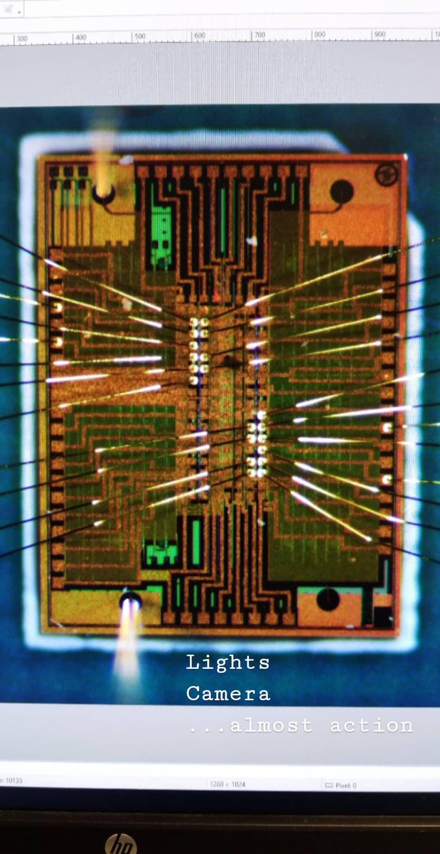 FotonixA's tweet photo. A view of our multi-channel #siliconphotonics transceiver test chip! Please excuse the old HP logo...so non-brand approved!! @HPE @HPE_labs https://t.co/KxtAezZwju