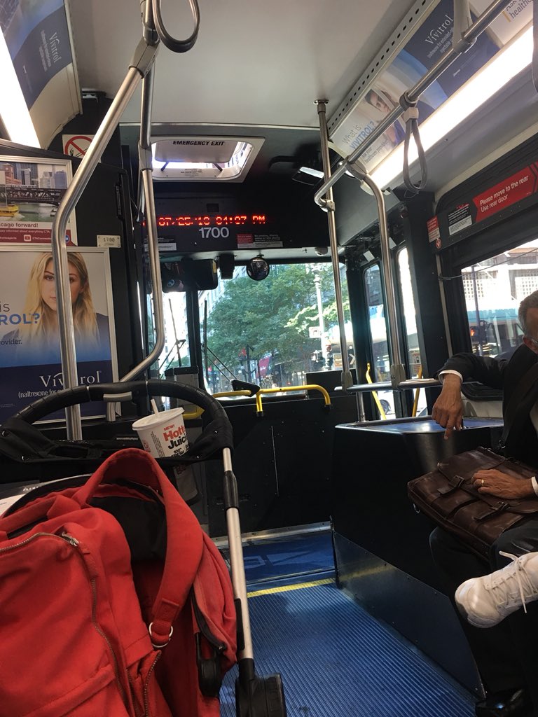 VictoriaFTheo's tweet photo. @cta Driver could use safe driving refresh (lots of GAS/sudden stop), left man w/ walking stick (potentially vision impaired) @ Roosevelt/State as he was tapping side window to get on, &amp; woman fell on other passenger after entering bus bc driver laid on gas immediately after boarding https://t.co/8WTYady8QZ