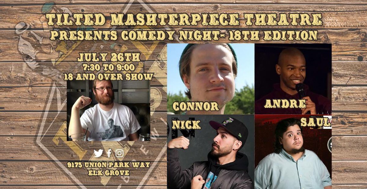 Tomorrow! Another exciting edition of Tilted Mashterpiece Theatre at <a href="/TiltedMash/">Tilted Mash Brewing</a>! The 209 invades Elk Grove, w/ <a href="/andremortonjr/">Andre Morton</a> Connor Martin <a href="/NickLarson85/">Nick Larson</a> &amp; headliner @babymanchild! 7:30, the show is free, the beer is not. Come out!