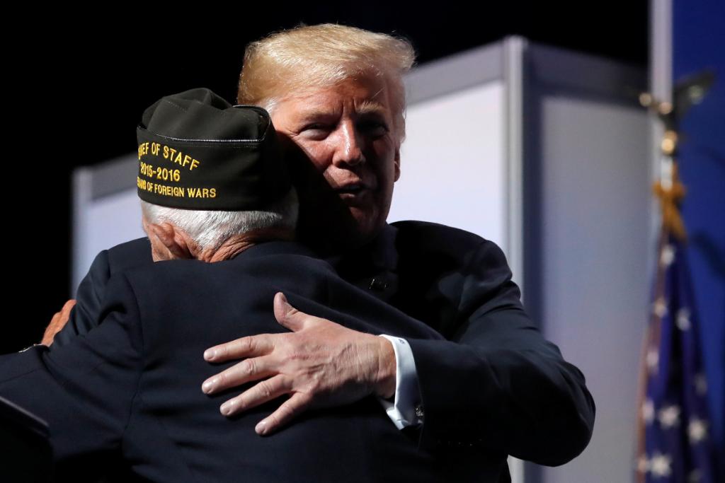 GOP's tweet image. “You stared down evil, stood strong and tall for God, country, and freedom. Any time we see an American in uniform from the Army, Navy, Marines, Air Force, or Coast Guard, our hearts swell with pride.” -@realDonaldTrump