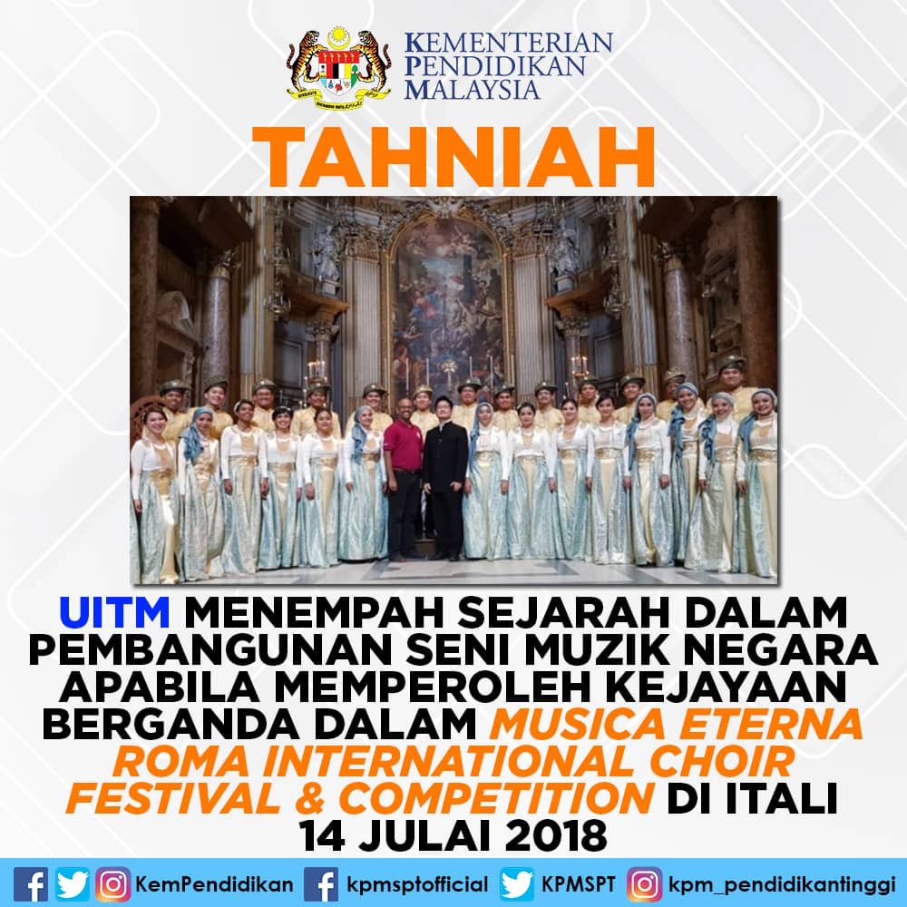 KemPendidikan's tweet image. Sejarah tercipta! UITM ungguli Musica Eterna Roma International Choir Festival &amp;amp; Competititon di Itali