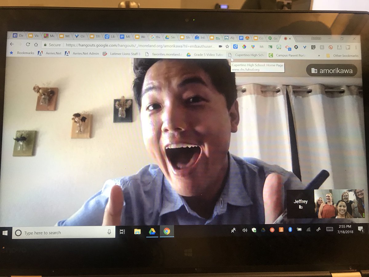 ReaQ214's tweet photo. Trying to win the #merit18 Amazing Race by doing a #googlehangout with #merit17 alum @jspaff_teach https://t.co/EQh91pLmyl