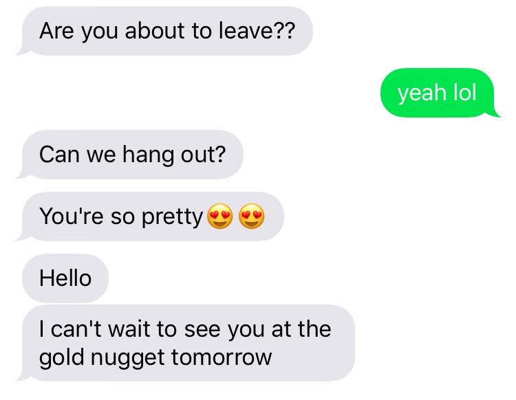 pbrock14's tweet photo. this guy called me after the club to hangout &amp; i said he can take me to the golden nugget in the morning😂 https://t.co/ahe4CiFgzN