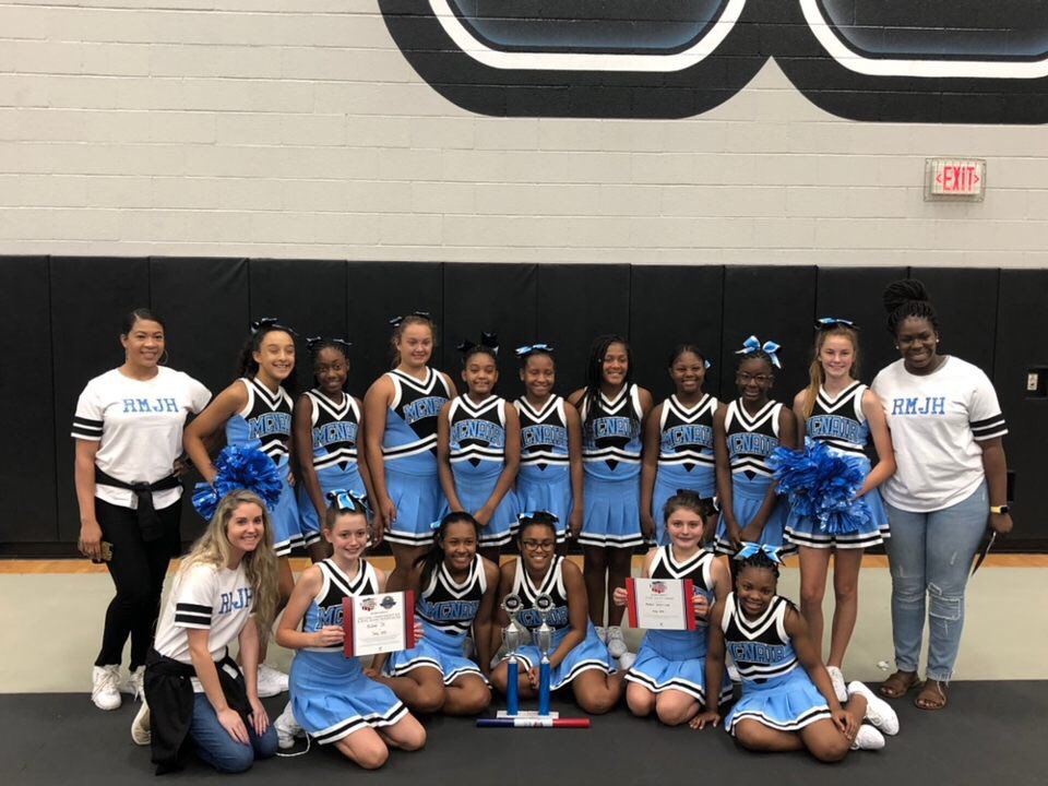 DPerryScience's tweet photo. Mc Nair Cheer claiming the FIRST Trophy 🏆 case #established2018 champion chant &amp; champion band chant #proudcoach! https://t.co/t5KWcFzhlB