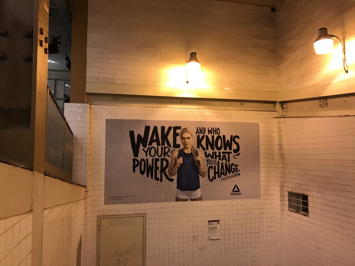 tariq_ahmad's tweet photo. @katrintanja Spotted at the 14th Street subway station in New York City. #BeMoreHuman #reebok #crossfit https://t.co/ILaTtGVTZb