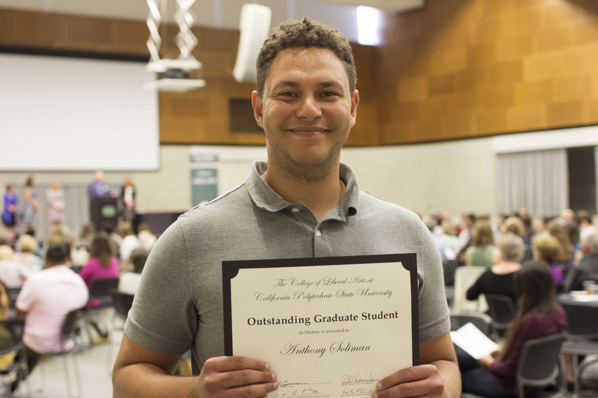 Anthony is the Outstanding Graduate Student of the Year in the History MA program. His historiographical essay, “Historicizing Whiteness and White Supremacy,” appears in June issue of The Forum, the student-run historical research journal. #2018CLAgrad #CalPolyProud #CalPolyCLA