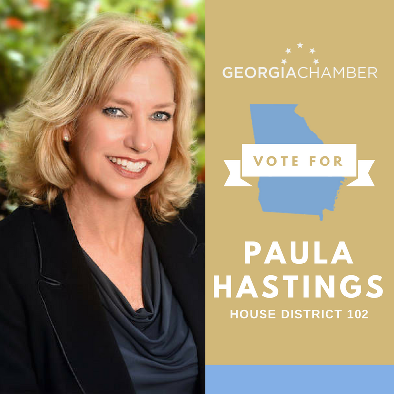 GAChamber's tweet image. Early voting is almost over! If you live in State House District 102, make sure you vote for Chamber-endorsed candidate, Paula Hastings. Visit votepaulahastings.com today for more information on Paula and her campaign! #gapol #BestForBiz #GAChamberEndorsed