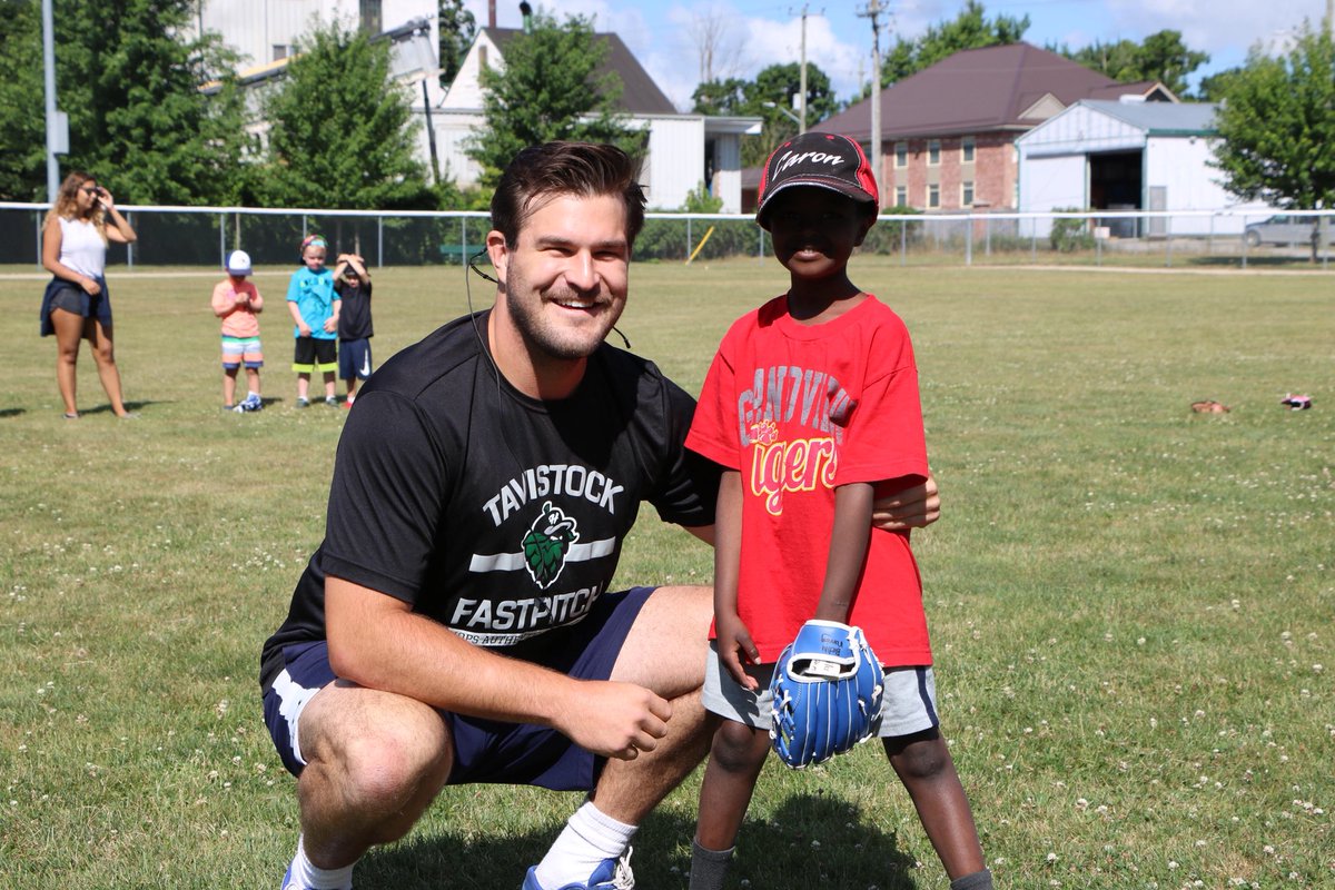 Tavistock Hops players giving back to the community at <a href="/CampAlliwannado/">Camp Alliwannado</a> teaching some young players the fundamentals of softball #GrowTheGame