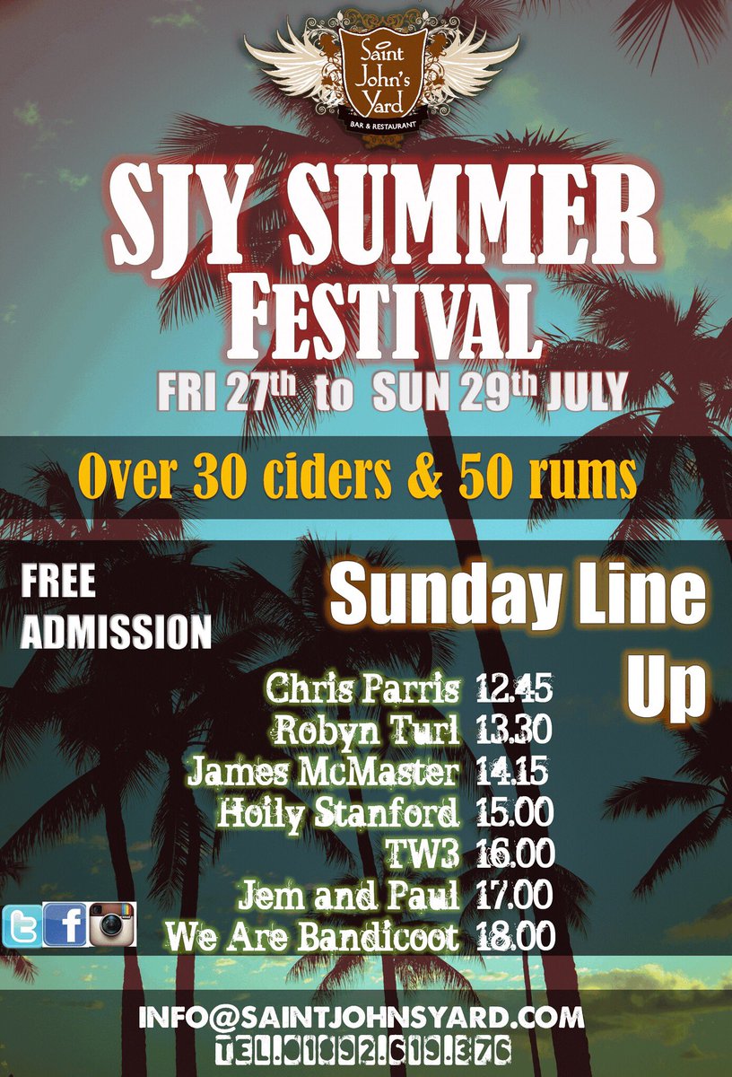 We’re really pleased that <a href="/SaintJohnsYard/">Saint Johns Yard 🌟🌟🌟🌟🌟</a> has invited us back to play at their summer festival. 4pm Sunday 29 July. Great line up of bands so come &amp; enjoy some #livemusic in #TunbridgeWells