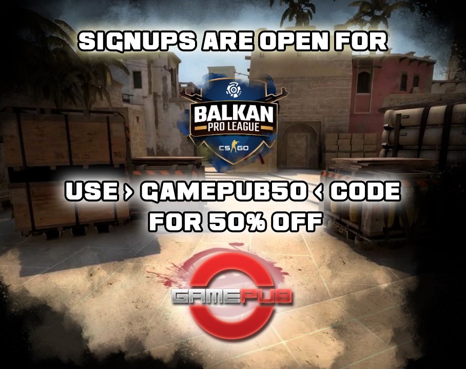Ako ste sa Balkana i igrate CS:GO, ovo je prava prilika da se takmičite sa najvećim profesionalcima iz sveta gejminga! Učestvujte u #BalkanProLeague koju organizuje <a href="/FACEIT/">FACEIT</a> i <a href="/FortunaEsports/">Fortuna Esports #EBL2025</a> 
Prijave na linku: bit.ly/GAMEPUB50
A više info na: bit.ly/2Jxns2w