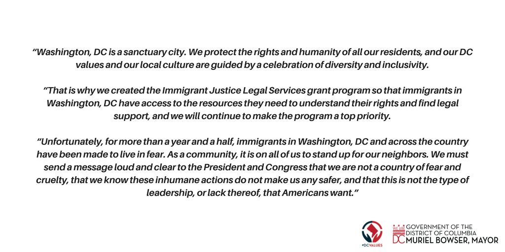 Mayoral statement on Washington DC's commitment to protect the rights and humanity of all DC residents.