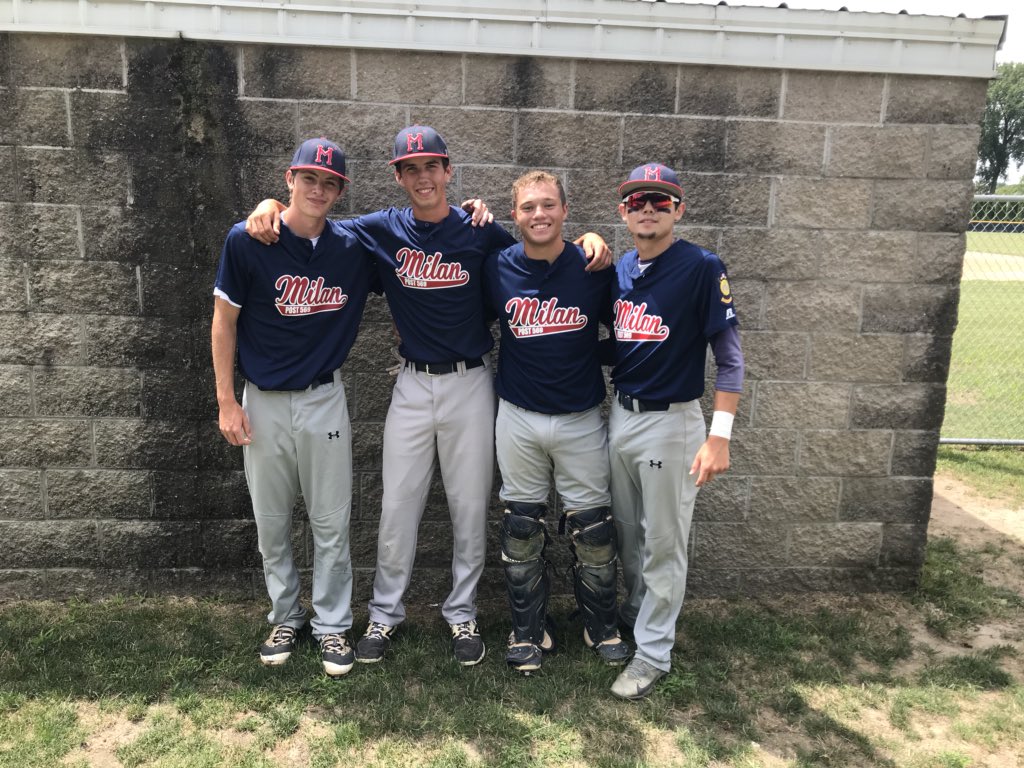 Scots bound! Milan Legion baseball players going to Monmouth College: Justin Bost, AJ Hatlestad, Anthony Ruggles and Brandon Skovronski. Bost is batting close to .450 with a 2-1 pitching record. Corman is pitching for Monmouth today and he’s won his last 3.