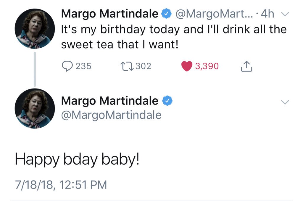 Our role model for 2018 is Margo Martindale wishing herself a happy birthday 