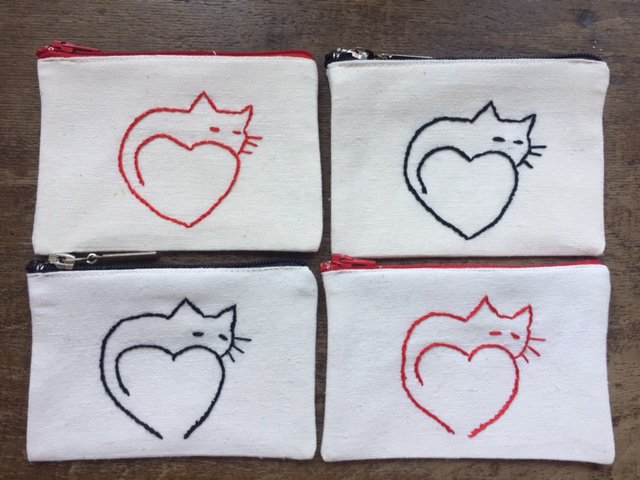 Fundraiser for #thecatmanofaleppo - 
çöp(m)adam is making these lined, zipped wallets - all proceeds go to the animals! 
Wallets are hand-embroidered with love on recycled flour sacks.
$10 per wallet, plus shipping! DM for orders please!