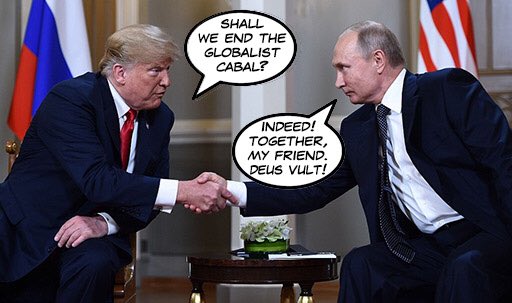 lbftaylor's tweet photo. #DAILYMEMEWARS
The God-Emperor and the Neo-Tsar are joining forces to take down the Hidden Empire and its insidious Deep State. Long may they reign! https://t.co/NSAR5lxulS