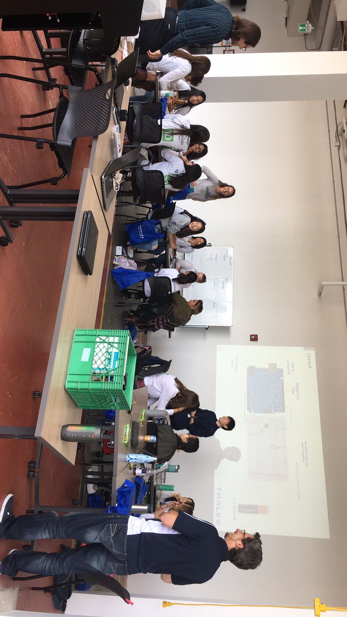QueenaLee_HR's tweet photo. #arduinoworkshop Part 1 is underway for the gr. 10-11 girls @UWaterloo #CodeSquad !! #programming presented by our #softwareengineers &amp; #safetyengineer - Alex Babut, Ivan Graovac, Qi Xin @ThalesCanada https://t.co/AhTgrTaq4E