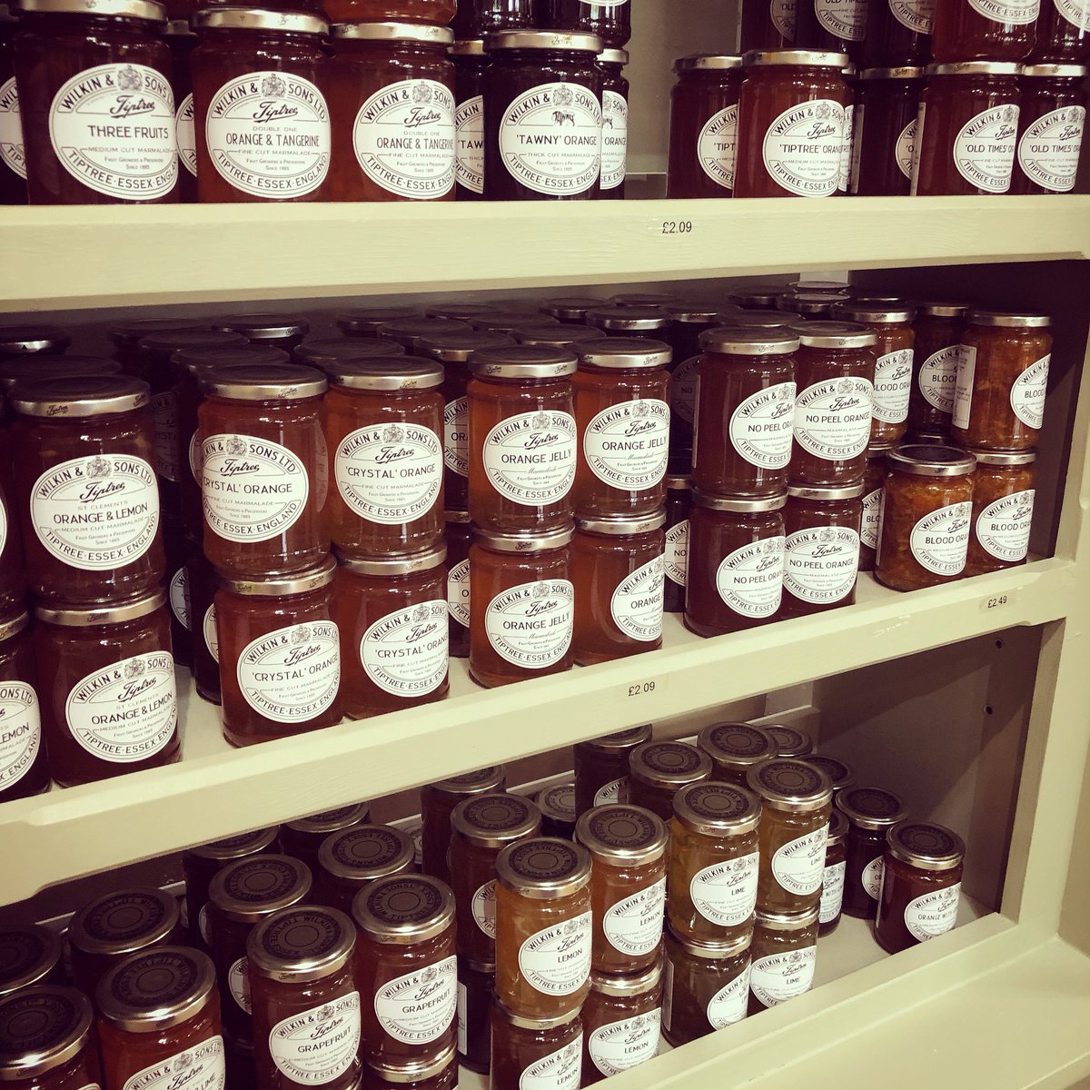 Row upon row of perfect jars today at the <a href="/tiptree/">tiptree</a> Factory Shop! Particularly excited about the #Rhubarb and #Pineapple Jams that came home with me! 

#Essex #LocalProduce #HomeGrown