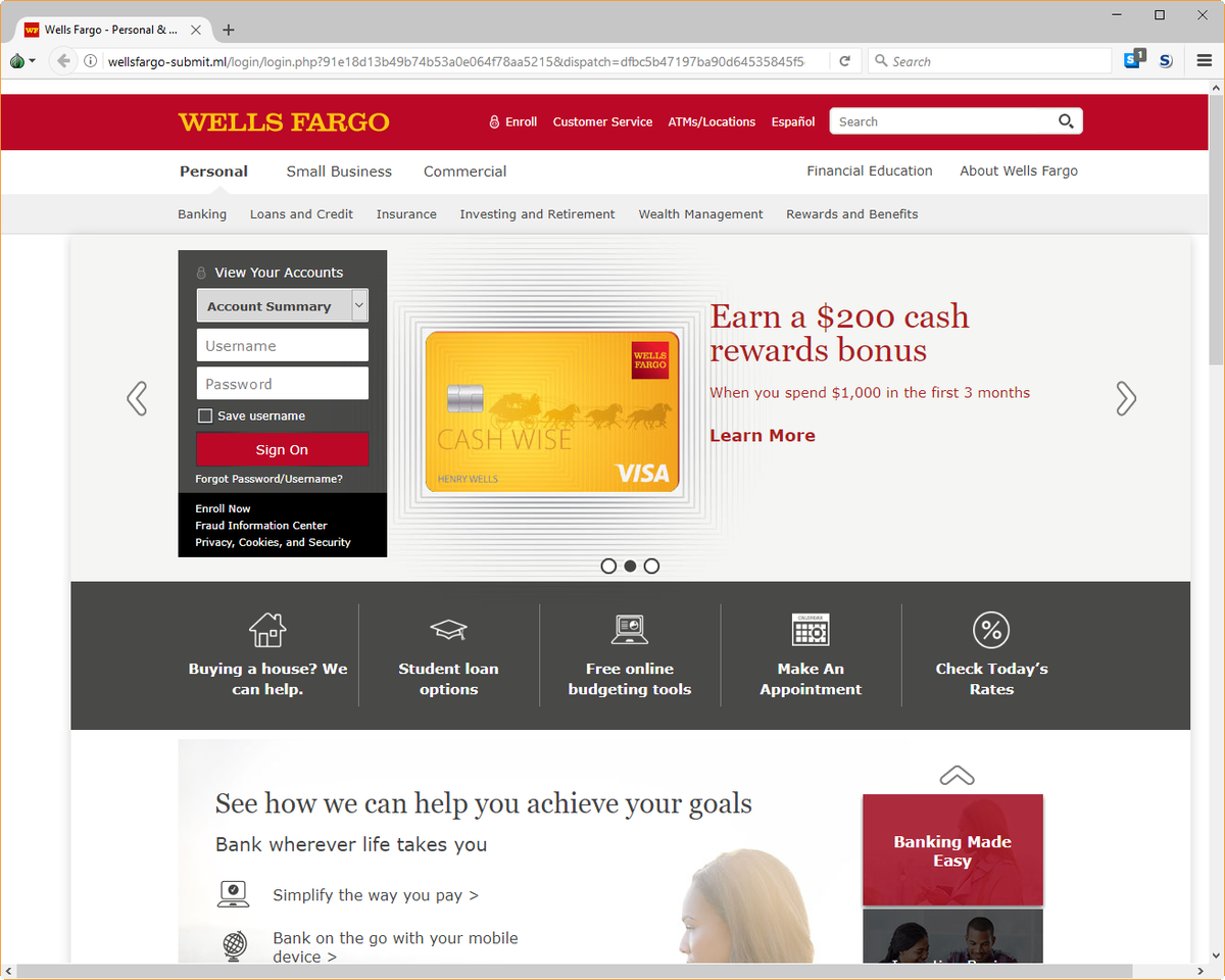 I've just found some newly activated phishing web applications (targeting Bank of America, Citibank and Wells Fargo customers).
hXXp://bankofamerica.com.access-custumer.instant-canalser.com
hXXp://citi-com.tk
hXXp://wellsfargo-submit.ml
#phishing