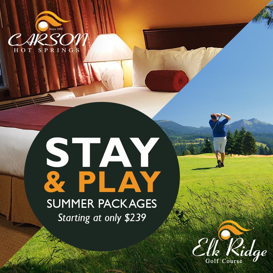 CarsonHSprings's tweet photo. Stay &amp; Play, ALL SUMMER! 🌞 Enjoy an overnight resort stay, unlimited soaking in our Mineral Therapy Pool, and two 18-hole rounds of golf with a cart at Elk Ridge Golf Course, starting at only $239. Tag your travel buddy in the comments, then book your getaway today! 509.427.8296 https://t.co/qTYgh5oKPN