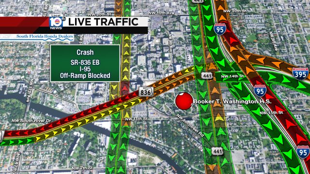 CRASH: SR-836 EB & I-95 off-ramp is currently blocked. #TRAFFIC #MIAMI https://t.co/OBKfArfwhB
