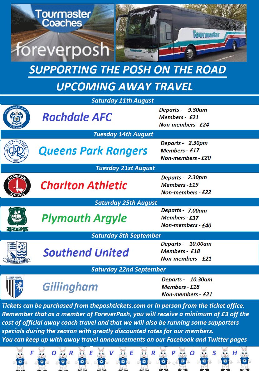 ForeverPosh (@forever_posh) on Twitter photo <a href="/forever_posh/">ForeverPosh</a> official away coach travel in partnership with @Tourmastercoach currently have coach travel arranged for the first 6 away games. Tickets are available now from @theposhofficial ticket office at <a href="/ABAXStadium/">ABAX Stadium</a> or online <a href="/ThePoshTickets/">ThePoshTickets</a>.com. #SupportingPoshOnTheRoad UTP <a href="/forever_posh/">ForeverPosh</a> official away coach travel in partnership with @Tourmastercoach currently have coach travel arranged for the first 6 away games. Tickets are available now from @theposhofficial ticket office at <a href="/ABAXStadium/">ABAX Stadium</a> or online <a href="/ThePoshTickets/">ThePoshTickets</a>.com. #SupportingPoshOnTheRoad UTP
