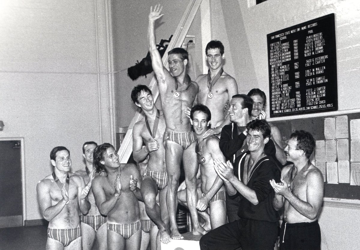 LogoTV's tweet photo. "Being with the swim team, they realized I had a family" 
#LightInTheWater 

(📸: Colston Young at @GayGames 1, 1982) https://t.co/HWxh8E66HE