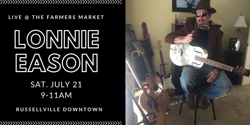 Lonnie Eason will be LIVE @ the Farmers Market this Saturday 9-11am!  #RussellvilleDT #russellvilledepot