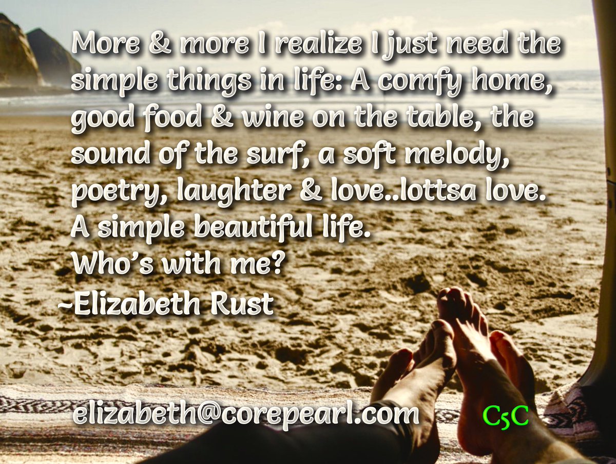 CorePearl's tweet photo. Who’s with me? #simplelife #happiness #beachlife #love #food #wine #music #waves #laughter #soulfood #coach #speaker #author #corepearl #coachingdevida #elizabethrust #cat5coaching https://t.co/xXoax7Cg4p
