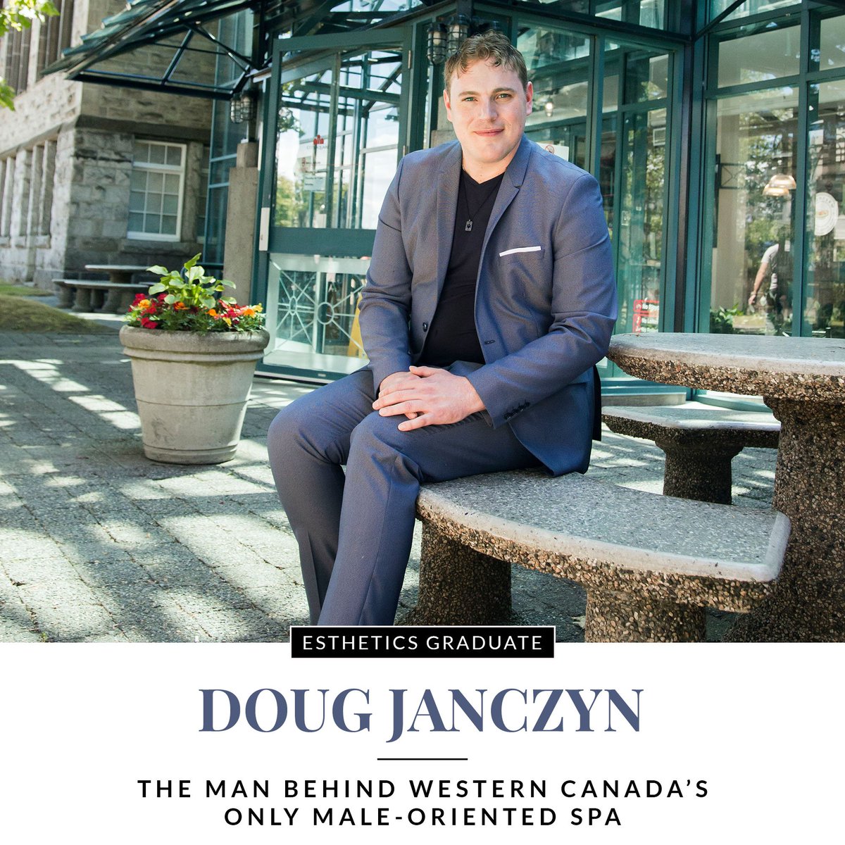 BlancheWorld's tweet photo. BMC Esthetics graduate Doug Janczyn is re-defining Victoria's spa industry with his business @manscapespa. It's spa therapy dedicated to men! Read his story: https://t.co/dHugCVgf9Z. https://t.co/atKlip8Jk5