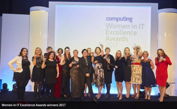 women in IT awards 2017 - winners on stage 15 women celebrating