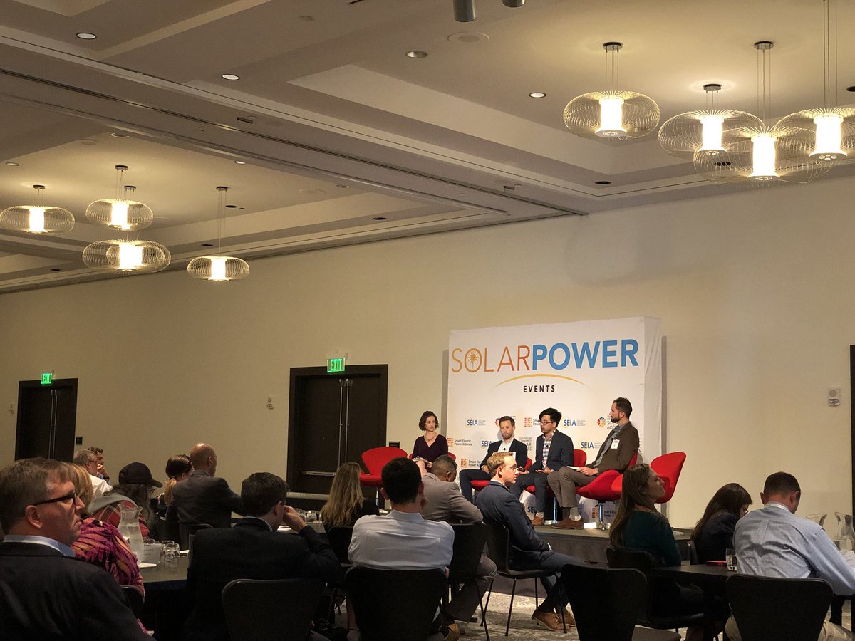 ScottySolar's tweet photo. Good to hear @SolarAccess, @votesolar, @GRID, and @GTMResearch dissect what’s needed to scale adoption of community solar in underserved communities at #CommSolar2018: 11 states have policies in place to support low and moderate-income adoption of community solar; more to come. https://t.co/5Iu2Wlw8aU