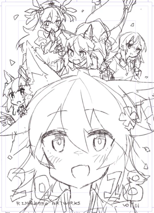 夏コミの表紙色々と詰め込んで賑やかになってきた🦊🦊🦊🍆🌷 