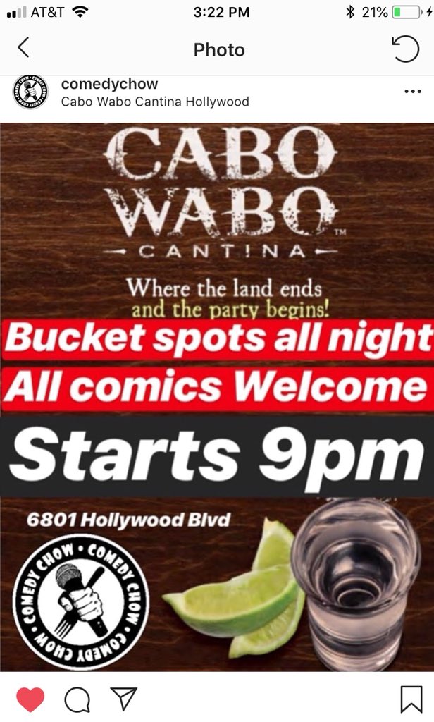 jasonyanakis's tweet photo. Attention #LA #comics &amp; #comedy aficionados... come down to @comedychow’s inaugural #FREE show at our *brand new* location #CABOWABO— 9PM!!!

Rolling bucket—all night!! Come get time @ the hottest #underground [above-ground] #comedy #show in #Hollywood!

#RT IF YOU <3 #COMEDYCHOW https://t.co/zQdkKUPagV