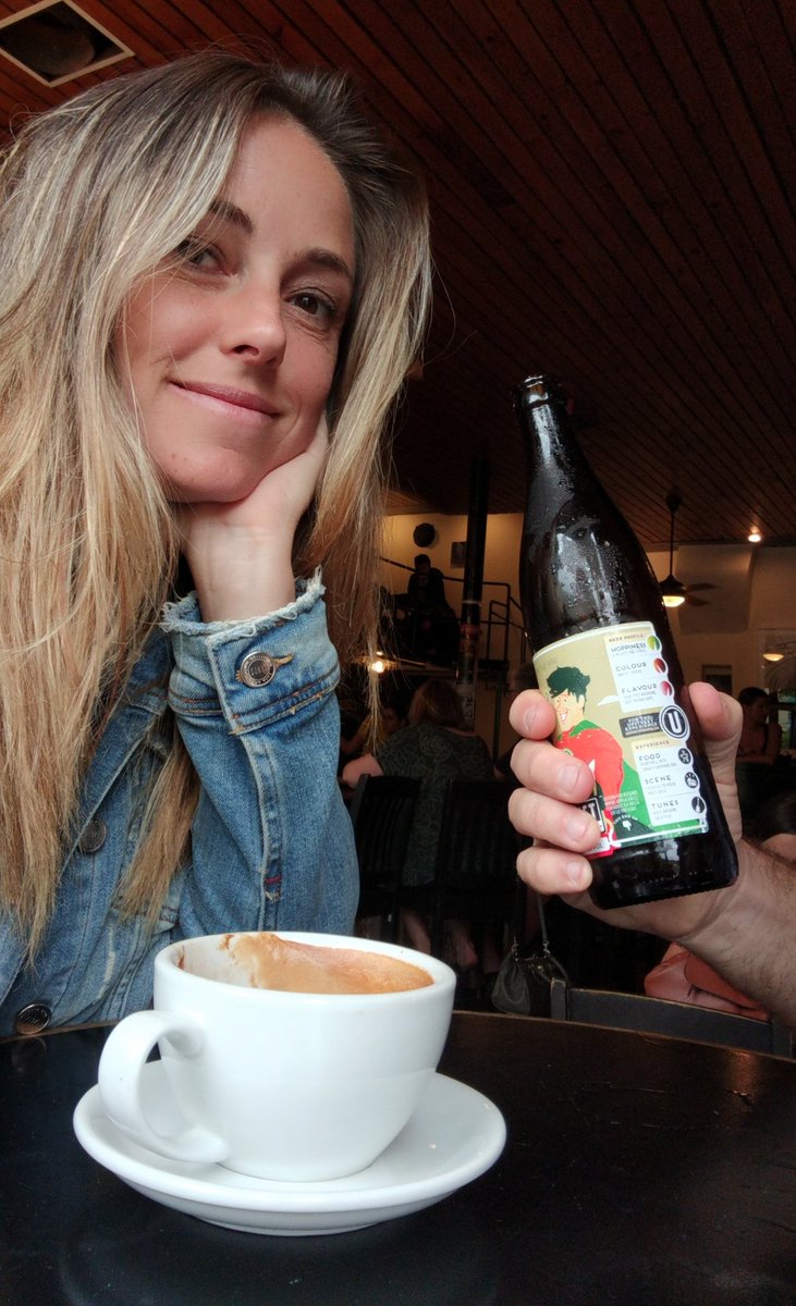 ambermac's tweet photo. We found a place to go that serves good coffee☕ AND local beer🍺. Yes, that's @chrisdick beer bombing the pic @Receivercoffee
#PEI #VictoriaRow https://t.co/UHq5jpj4tk