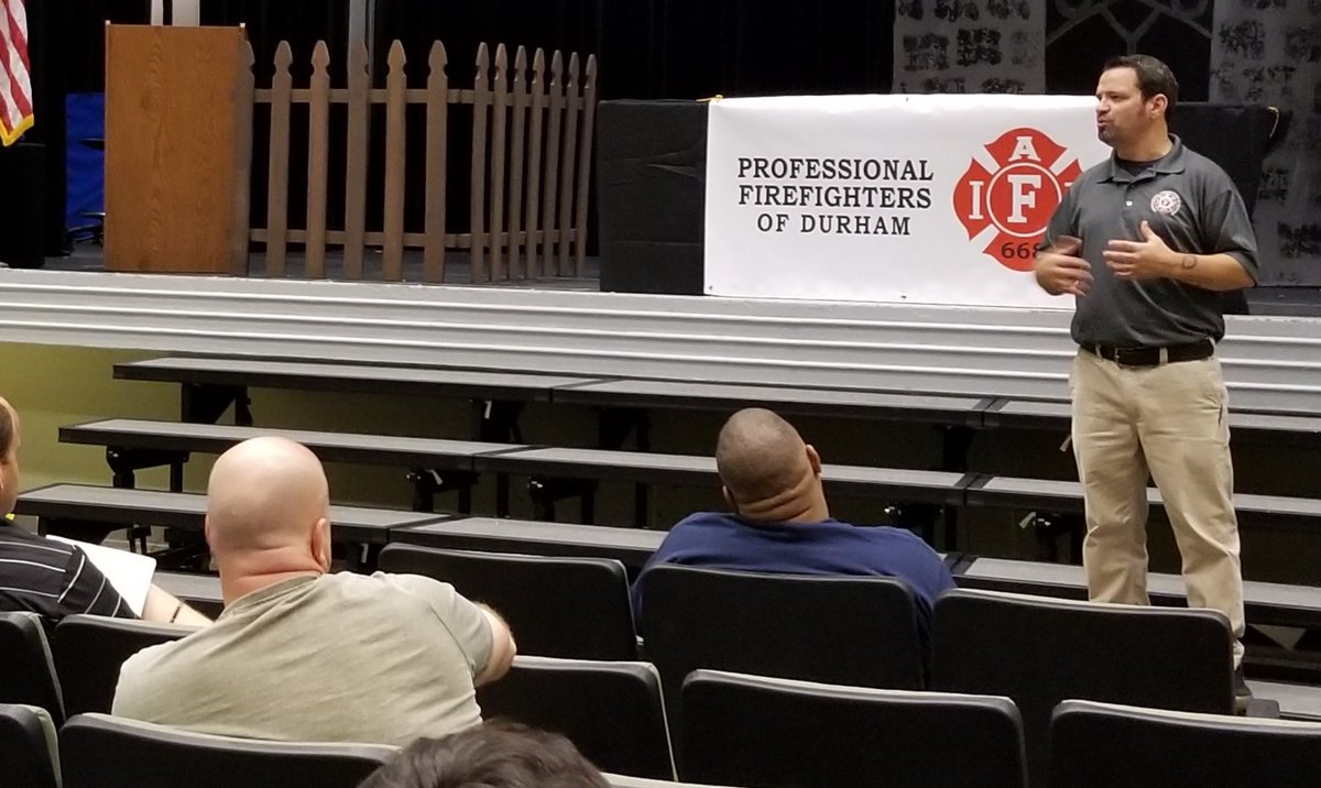 VinnieMessina's tweet photo. Proud to be here tonight as @Durham668's President Mark Urbano addresses members at the 1st meeting with an entirely new eboard! Durham has seen 30% increase in membership in the last several months @IAFFNewsDesk @pffpnc #Durham #IAFF #Local668 #OrganizeTheSouth https://t.co/RewPQUsEpN