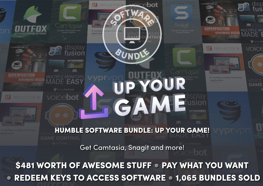 K33NGaming's tweet photo. Up Your Game with @humble Software #bundle ! https://t.co/ACsx1GHX9y

$481 Worth of Awesome Software! Pay what you want! #k33n #k33ngaming #vpn #software #gaming #voice #bot #outfox #reflector3 #displayfusion #benchmark #camtasia #snagit #charity https://t.co/lRa3PLMb7Y