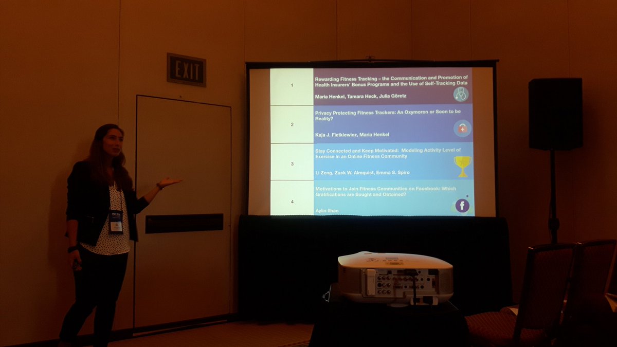 bezwitschernd's tweet photo. Aylin Ilhan introducing the topics and speakers of her session about activity trackers and wearables @ #hcii2018 #hcii18 #activitytracker #health Feel free to join us ๐ #phdchat https://t.co/NJLybcVHKc