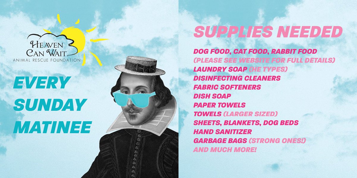 ICYMI <a href="/ShakesBow/">ShakespeareByTheBow</a> has partnered with Heaven Can Wait Animal Rescue Foundation​ for the Summer! They will be down at the park for every Sunday matinee with adoptable friends and accepting donations of supplies! 🐾 heavencanwait.ca