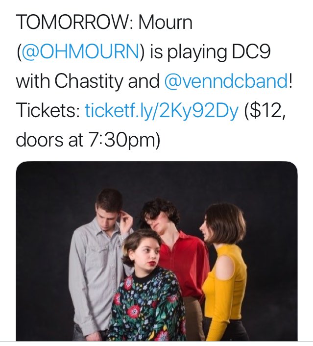 venndcband's tweet photo. We’re SUPER excited for our show tomorrow with @OHMOURN and chastity at @dc9club!!! Tickets: https://t.co/CuVc0GtuFm https://t.co/NgUkYmfy2u