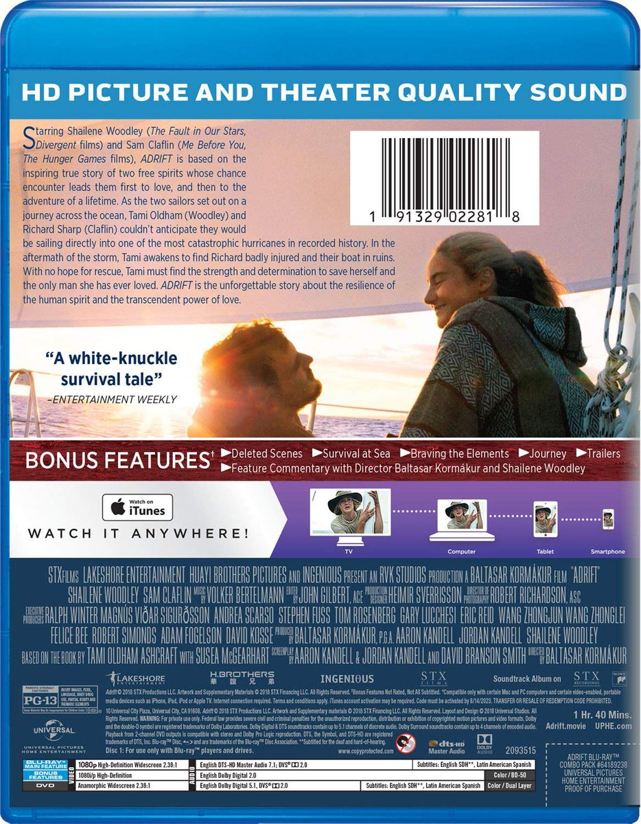 SamClaflinLA's tweet photo. Adrift estará disponible en Blu-ray y DVD el 4 Septiembre 🌊 ⚡ En el formato estarán disponible escenas eliminadas, comentarios de Shailene Woodley y Baltasar Kormákur, y mucho más! Se puede pre-ordenar desde ya en Amazon con envío a latinoamérica ➡ https://t.co/WhvBLJsTb7 https://t.co/QjtlleqfPy