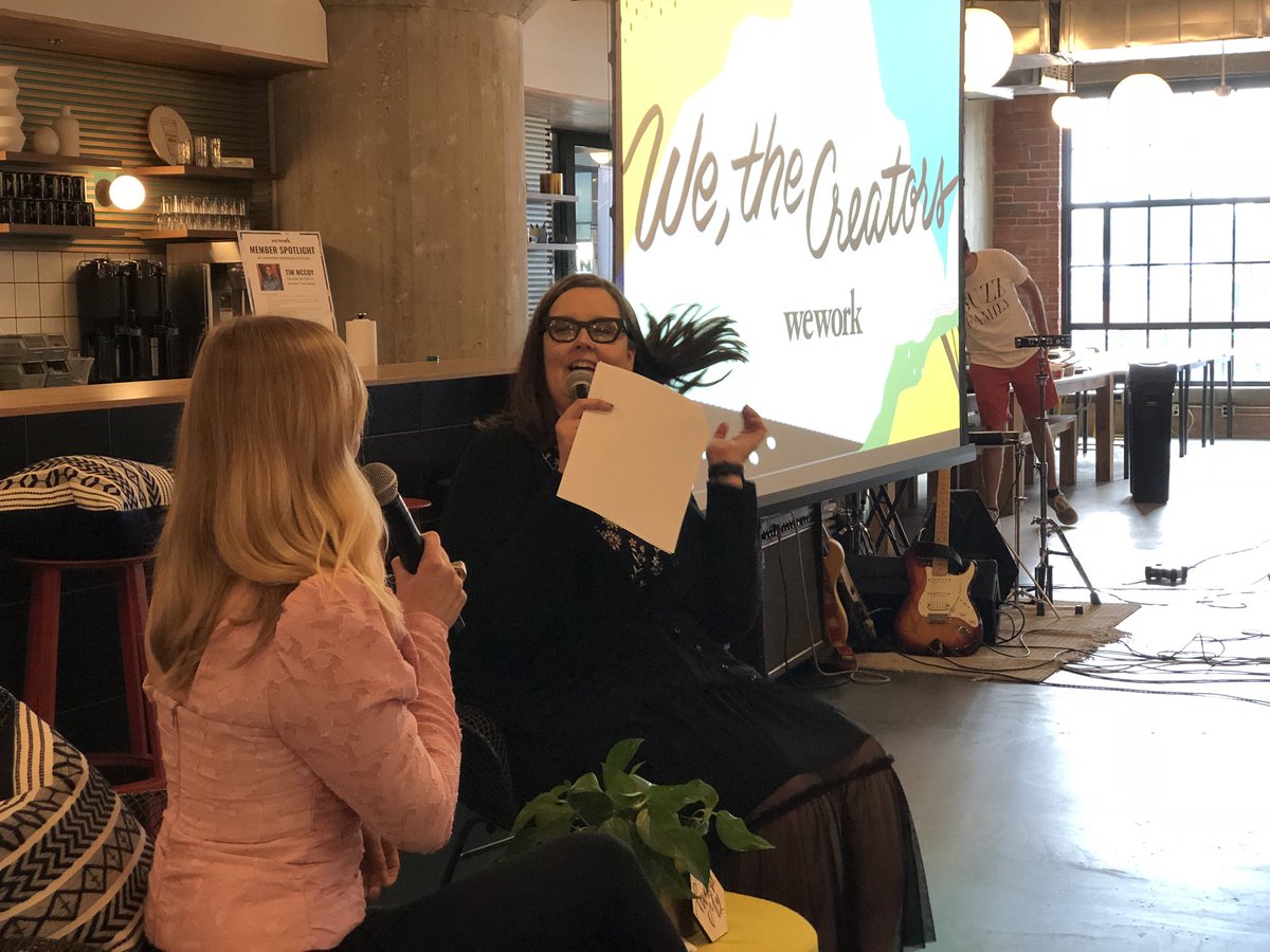 alt965kc's tweet photo. The Q&A has begun! @Jeriney is speaking with Jennifer Lapka-Pfeiffer, owner of @RightfullySewn! #WeworkKC https://t.co/7f1VBnzBT9