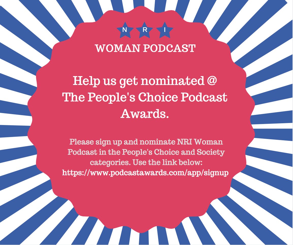 nri_woman's tweet photo. “Dream Big”. NRIWoman Podcast is proud to announce we’ve made it to the People’s Choice Podcast Awards. Please log on to  https://t.co/Rd5xUQG4Zh &amp; nominate us. It takes a minute. We are under the ‘Society’ category and People’s Choice Award category. #pda18 #podcastawards https://t.co/AvJrl8yaKQ