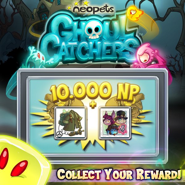 Neopets's tweet photo. Prizes are in your future… After downloading the Ghoul Catchers App and syncing up to your account, you will receive 10,000 Neopoints, a Ghoul Catchers Coat and Stamp! Collect your reward now! #Neopets #NeopetsApp #GhoulCatchers #FreeGames
https://t.co/MZ4gayktRT https://t.co/bNbtxYEig0