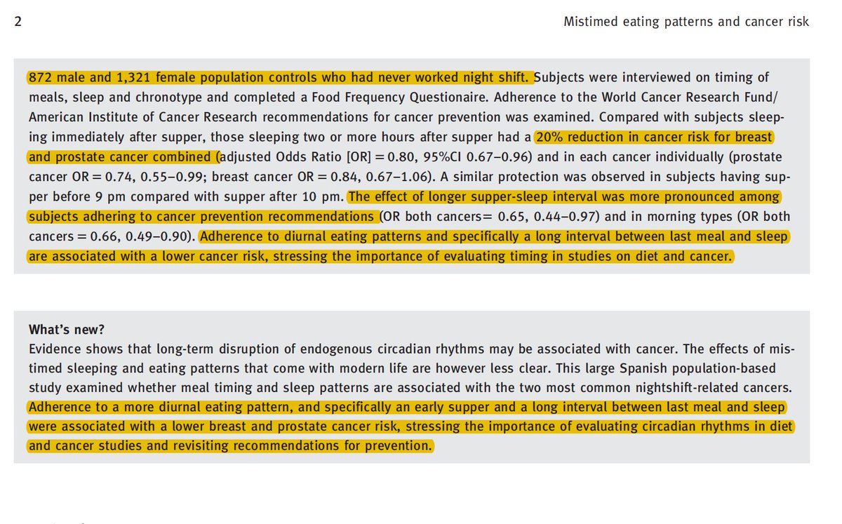 A large Ppanish cancer study shows early supper reduces breast and prostate cancer risks.  Circadian Code for health is here to stay. 
onlinelibrary.wiley.com/doi/abs/10.100…