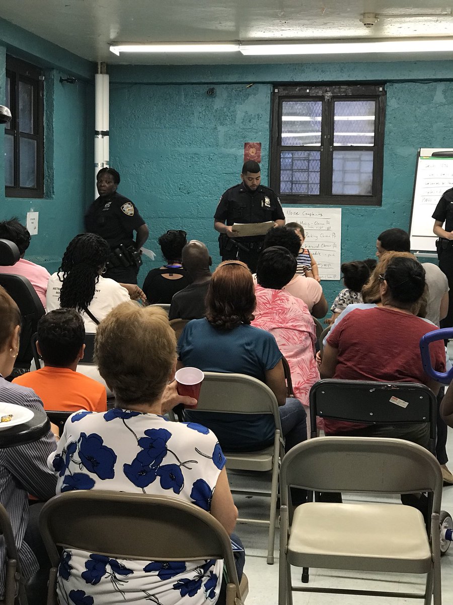 NYPDPSA8's tweet photo. Great turnout tonight at the #buildtheblock meeting! Neighborhood Coordination Officers Skerritt and Alvarez listened to residents concerns and Steady Sector Officer Santos spoke about youth engagement in the community. #soundview #clasonpoint #sackwern https://t.co/aUNRfwm6hq