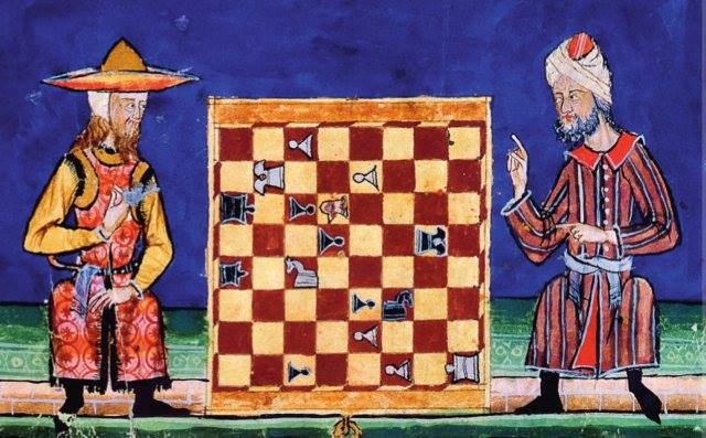 A Jew and a Muslim playing chess in al-Andalus.El Libro de los Juegos, 13th century.