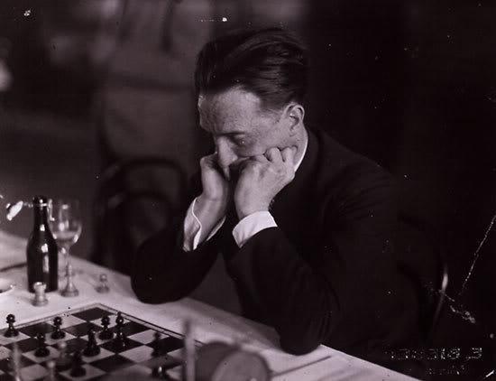 Photograph of Duchamp playing chess, circa 1930s