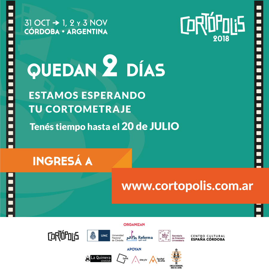 cortopolis's tweet photo. ¡Sólo queda mañana y el viernes! 😬
Inscribite en 👉 https://t.co/JC9mu3IidR
  #Cortopolis2018 #Cortopolis #FestivaldeCortometrajes #Convocatoria #Cine #Arte #Argentina #Cordoba #Chile #Mexico #Uruguay #Colombia #Ecuador #Venezuela #Peru #Bolivia #Paraguay #Latinoamerica https://t.co/SDITkPguCX